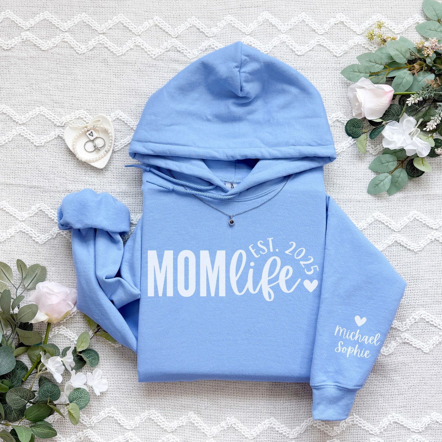 Personalized Mom Life Hoodie With Kids Names On Sleeve