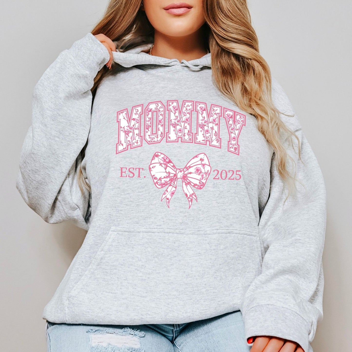 Personalized Mommy Est. Year Floral Bow Hoodie