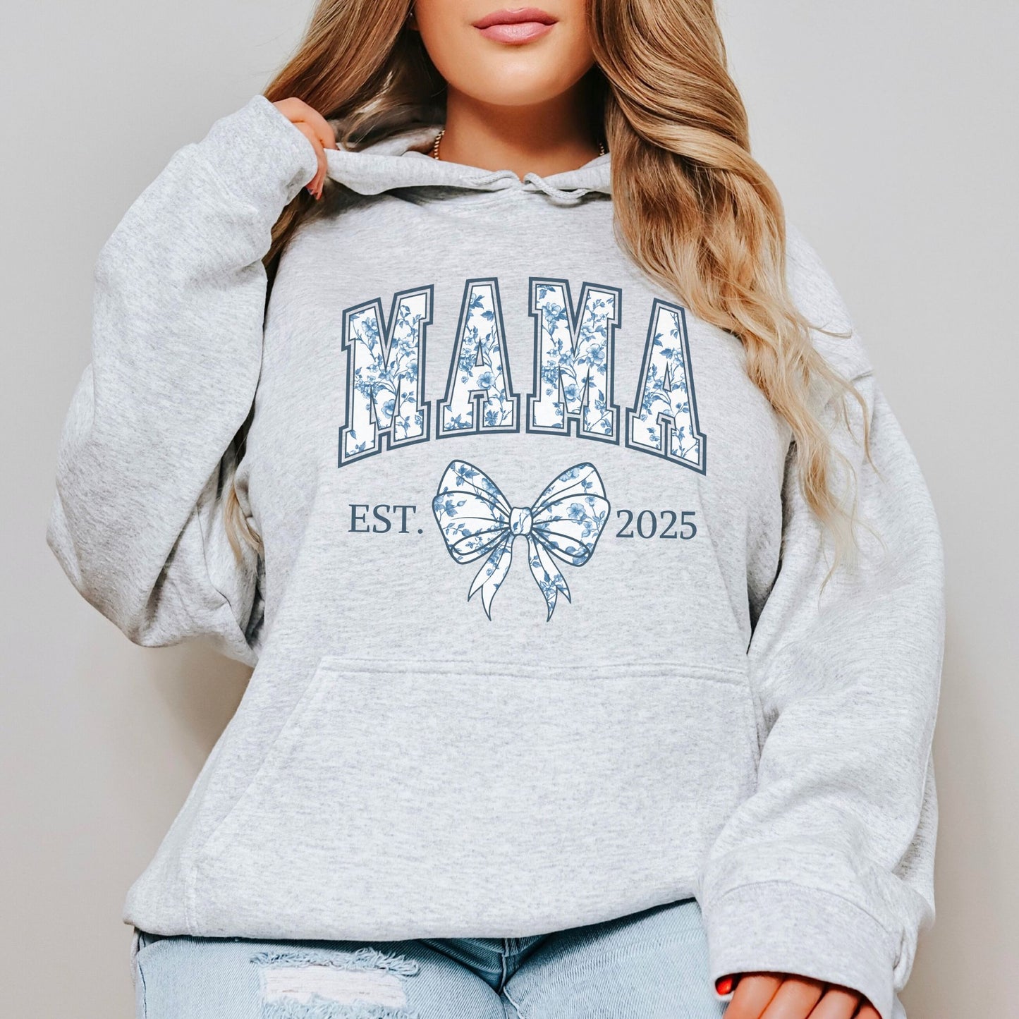 Personalized Mama Est. Year Floral Bow Hoodie