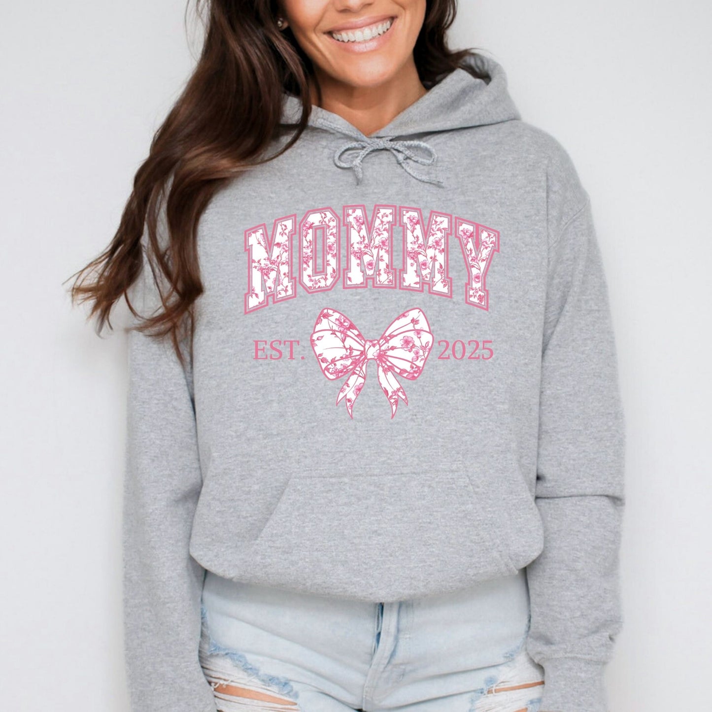 Personalized Mommy Est. Year Floral Bow Hoodie