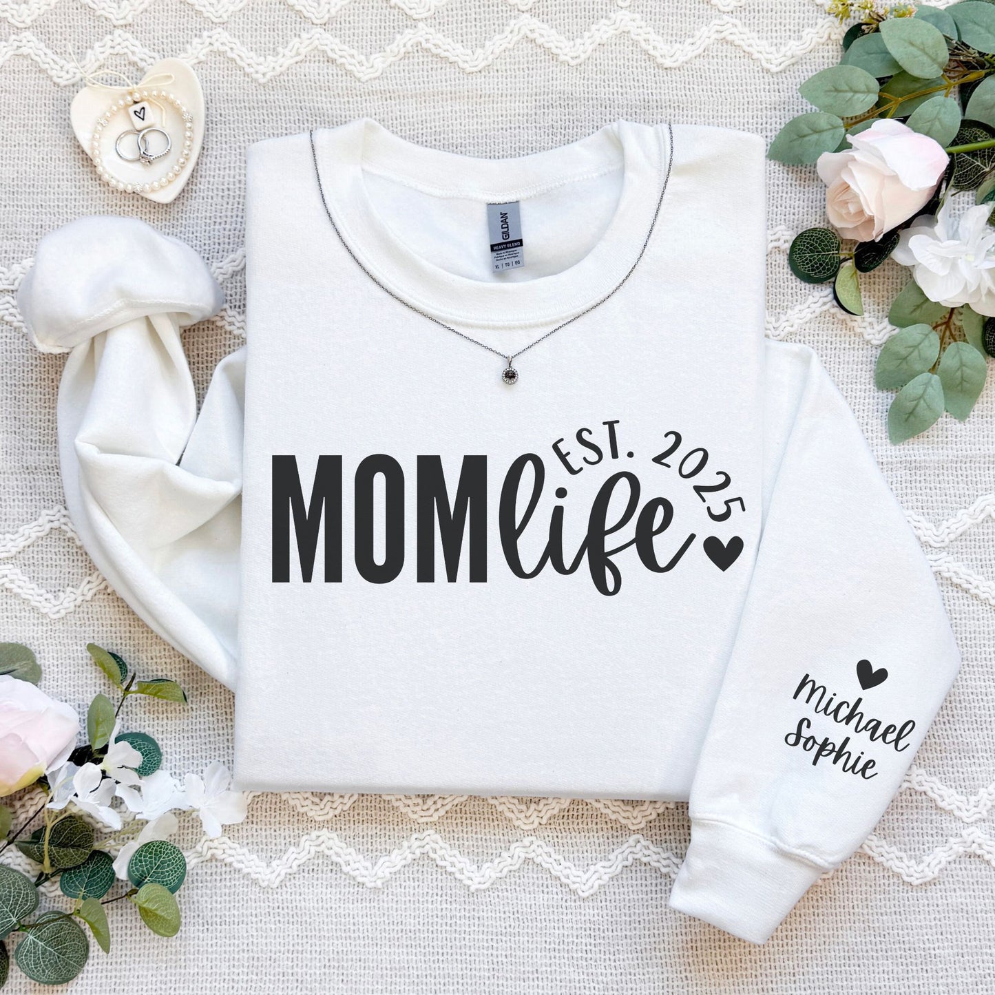 Personalized Mom Life Sweatshirt With Kids' Names On Sleeve