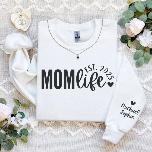Personalized Mom Life Sweatshirt With Kids' Names On Sleeve