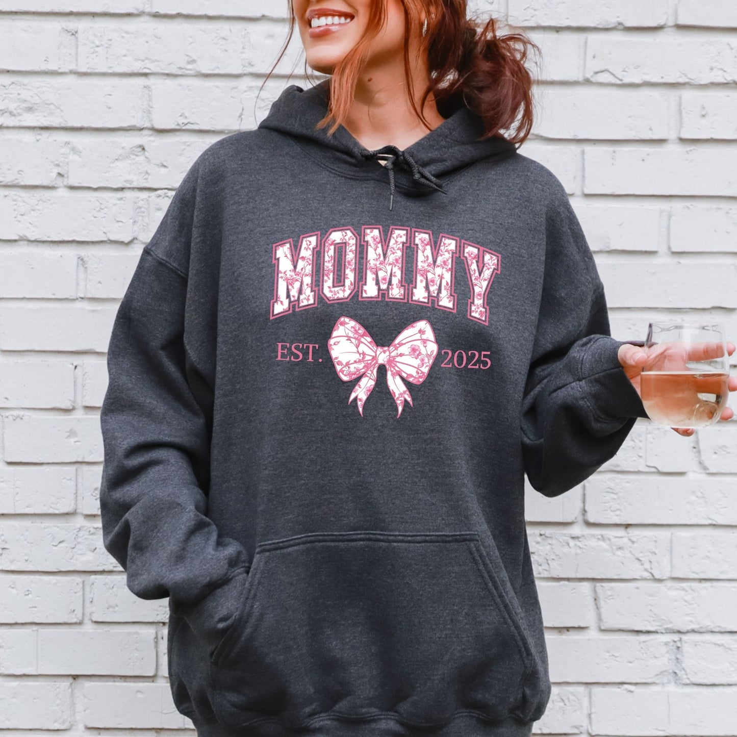 Personalized Mommy Est. Year Floral Bow Hoodie