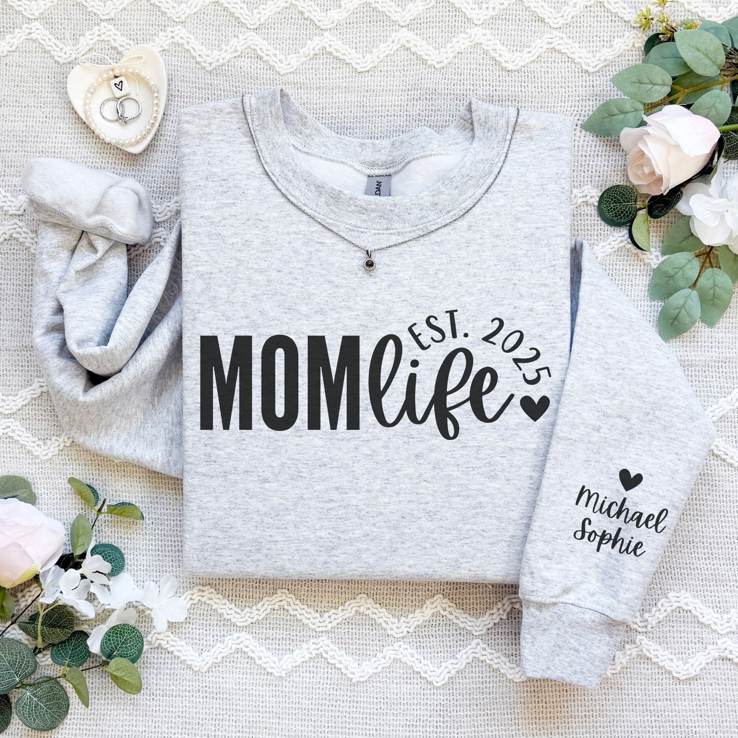 Personalized Mom Life Sweatshirt With Kids' Names On Sleeve