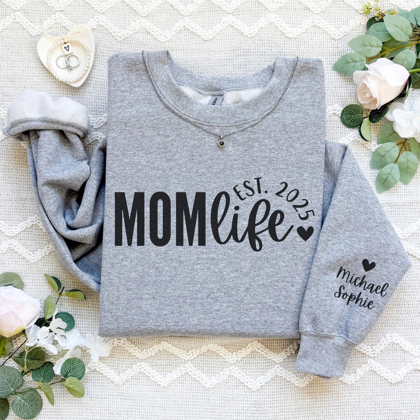 Personalized Mom Life Sweatshirt With Kids' Names On Sleeve