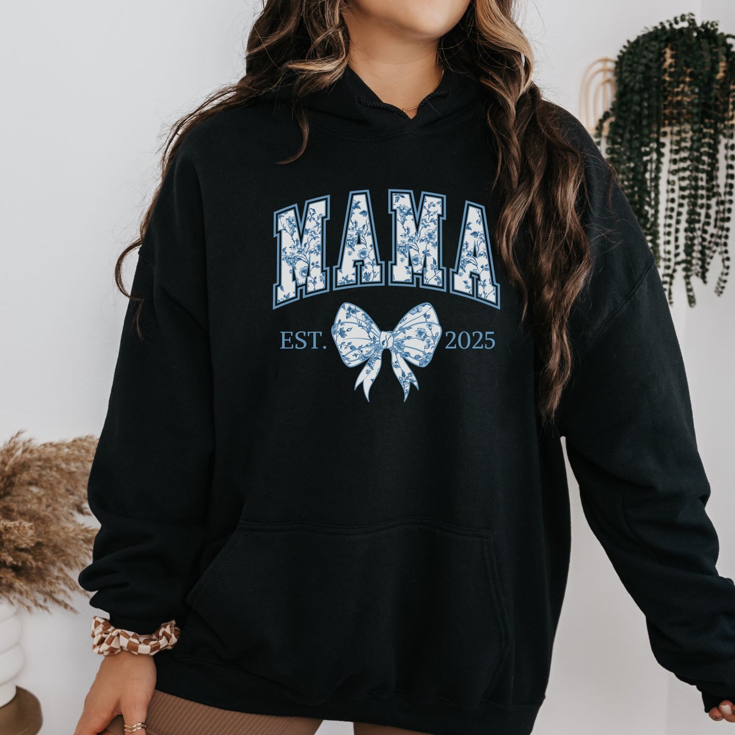 Personalized Mama Est. Year Floral Bow Hoodie