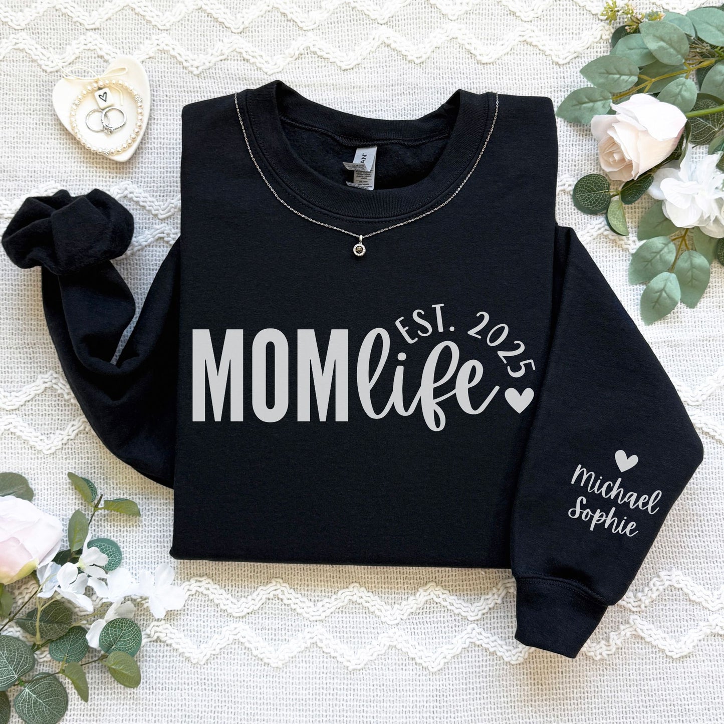 Personalized Mom Life Sweatshirt With Kids' Names On Sleeve