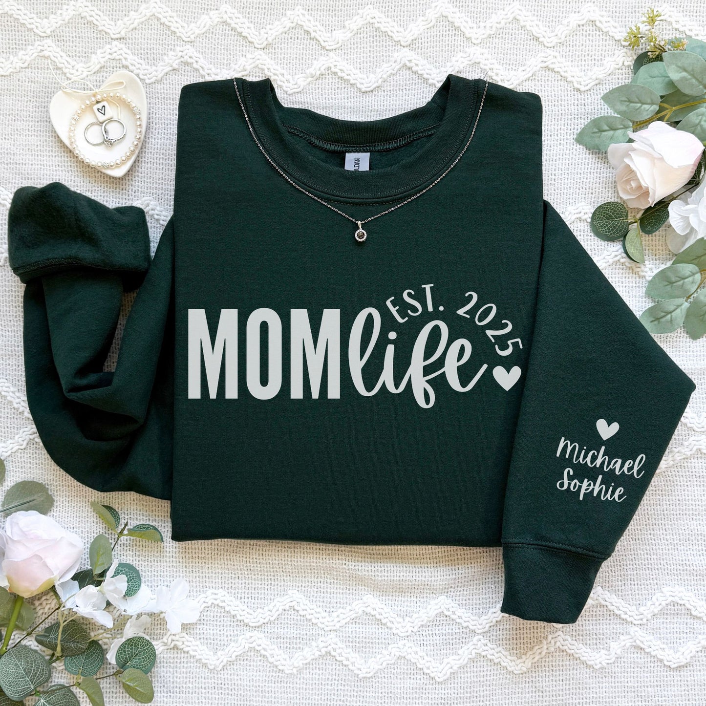 Personalized Mom Life Sweatshirt With Kids' Names On Sleeve