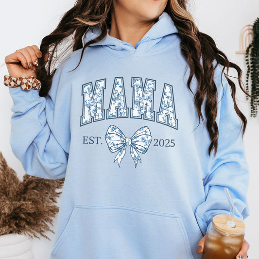Personalized Mama Est. Year Floral Bow Hoodie