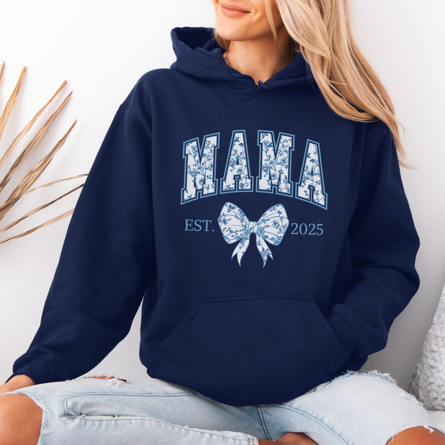 Personalized Mama Est. Year Floral Bow Hoodie
