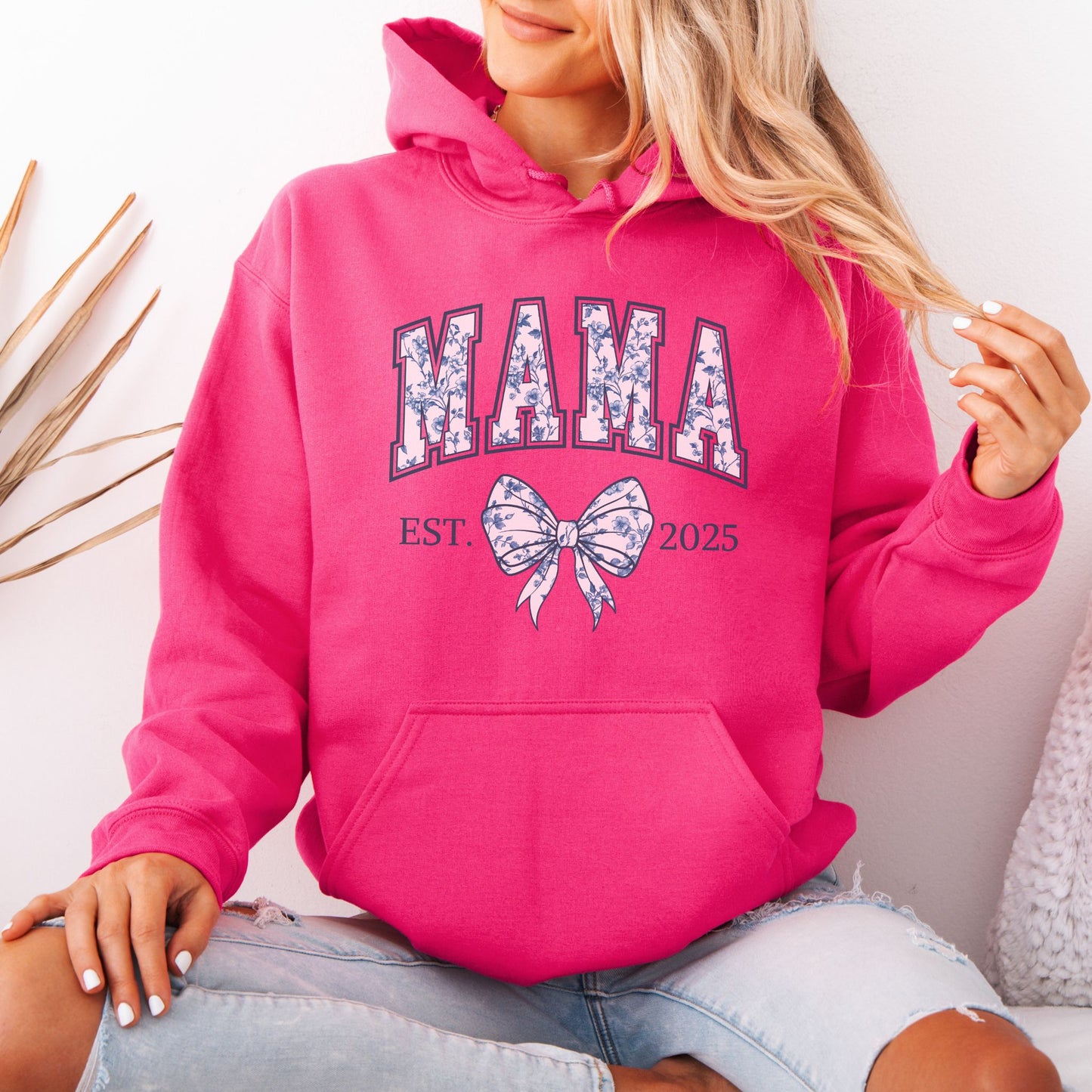Personalized Mama Est. Year Floral Bow Hoodie