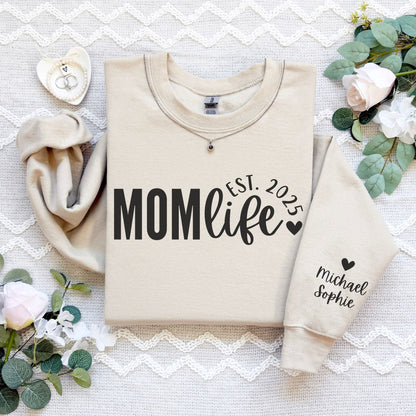 Personalized Mom Life Sweatshirt With Kids' Names On Sleeve