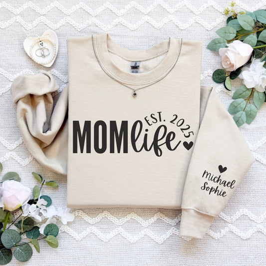 Personalized Mom Life Sweatshirt With Kids' Names On Sleeve