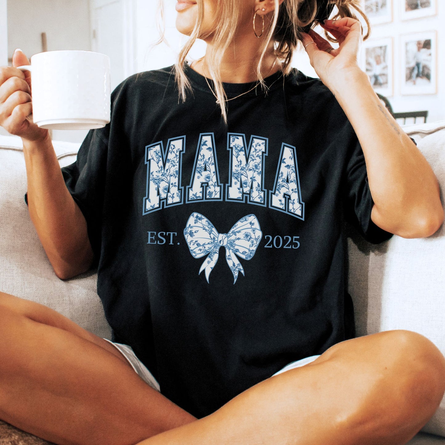 Personalized Mama Est. Year Floral Bow T-Shirt