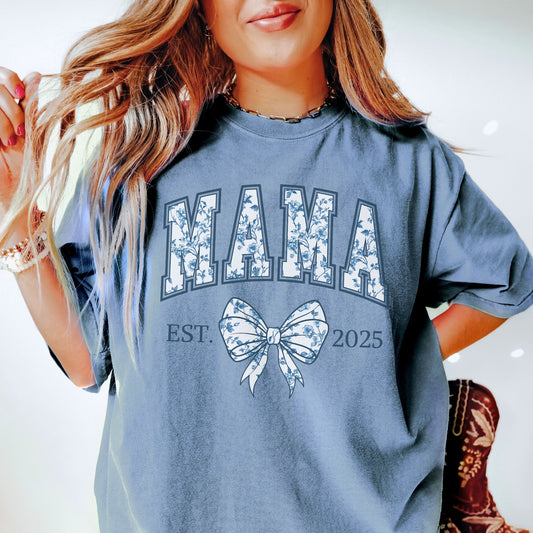 Personalized Mama Est. Year Floral Bow T-Shirt