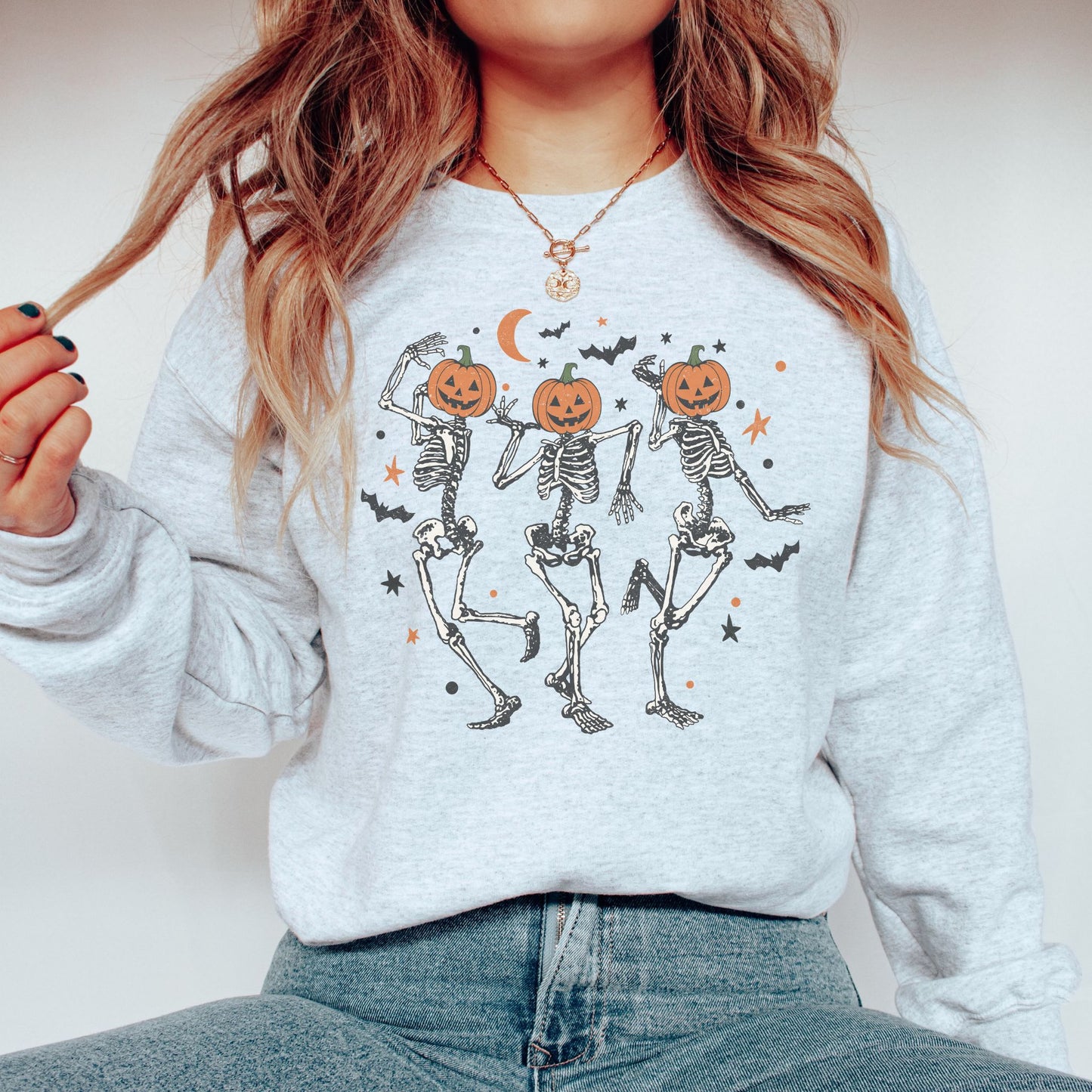 Dancing Pumpkin Head Skeleton Sweatshirt