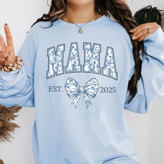 Personalized Mama Est. Year Floral Bow Sweatshirt
