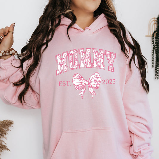 Personalized Mommy Est. Year Floral Bow Hoodie