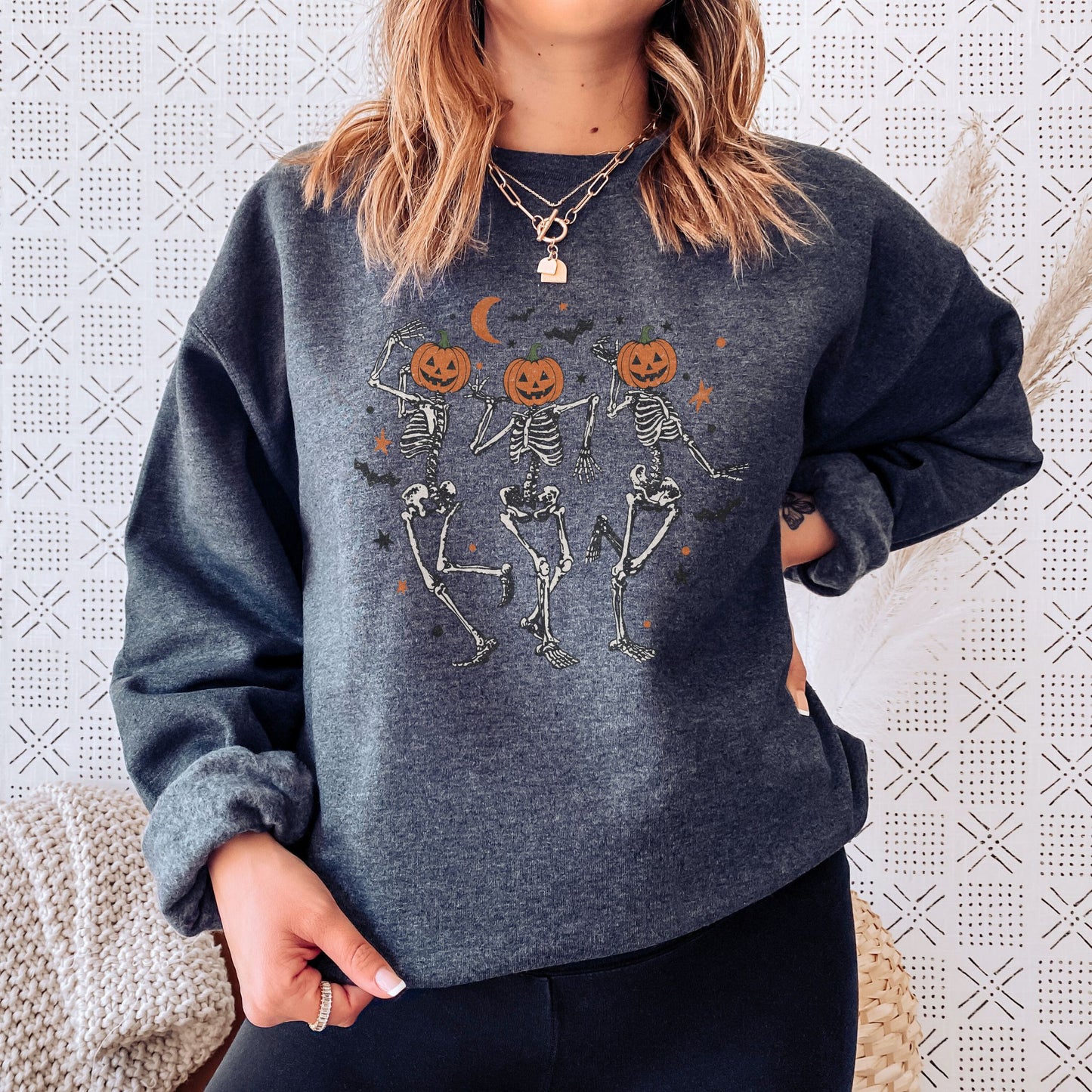 Dancing Pumpkin Head Skeleton Sweatshirt