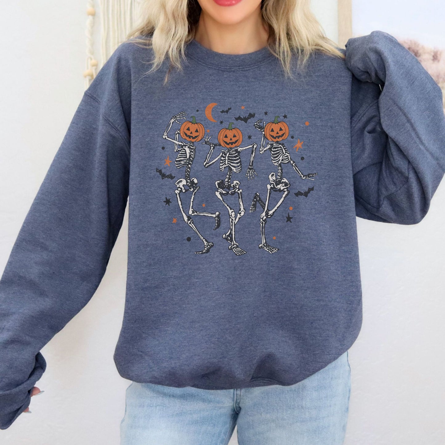 Dancing Pumpkin Head Skeleton Sweatshirt