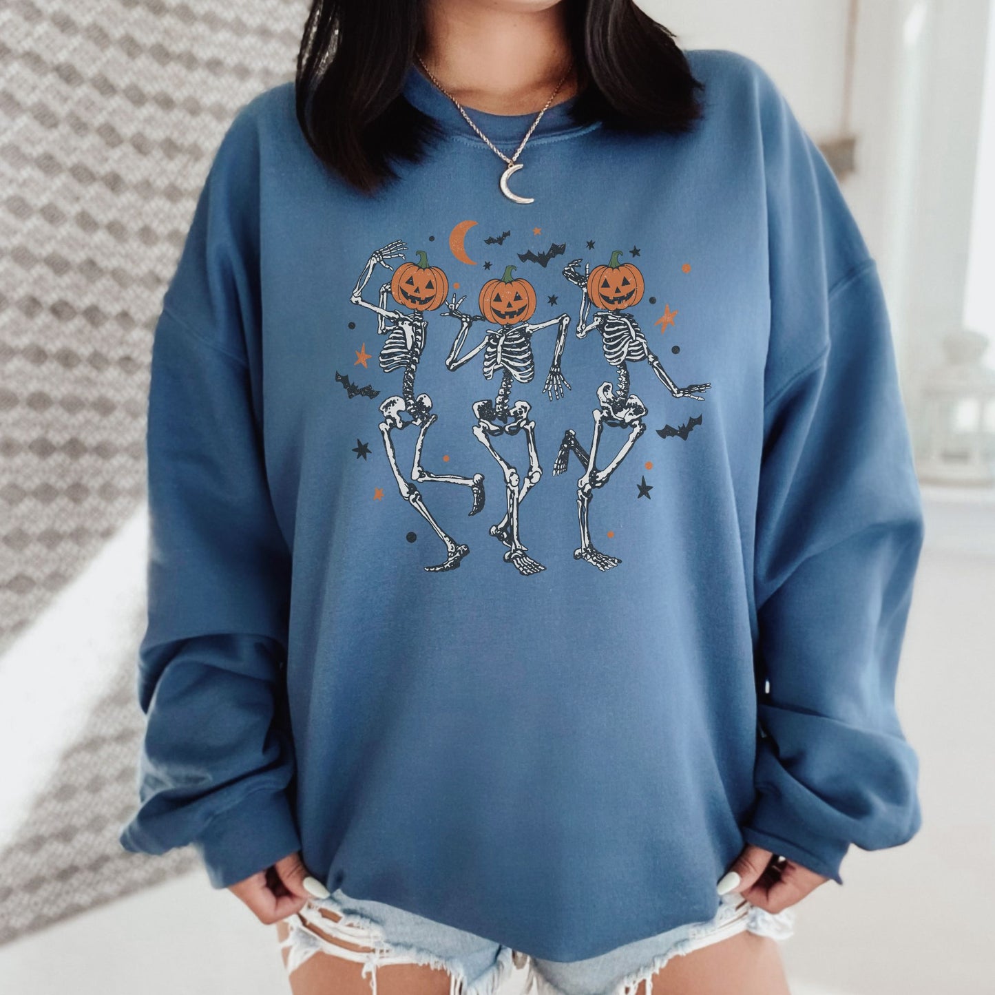 Dancing Pumpkin Head Skeleton Sweatshirt