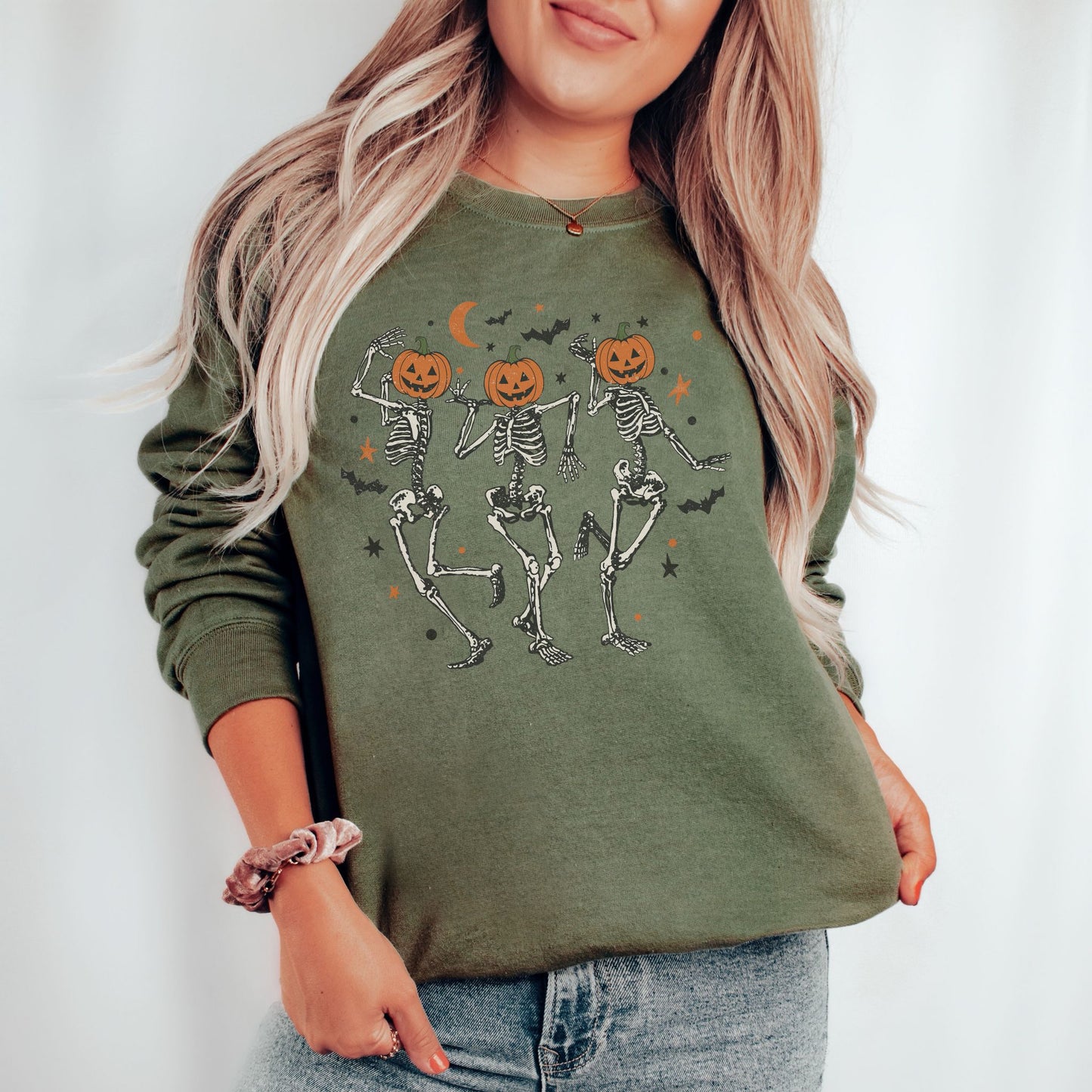 Dancing Pumpkin Head Skeleton Sweatshirt